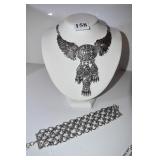16" NECKLACE SILVER TONE W/ RHINESTONES, 2" WIDE