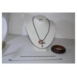 STERLING CROSS/ BEADED NECKLACE, STERLING GREEN