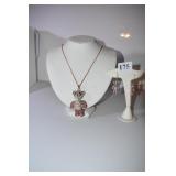 PINK RHINESTONE 2.5" BEAR ON 22" CHAIN ROSE GOLD