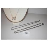 STERLING BUTTERFLY 18" CHAIN, 2 LINK SILVER TONE