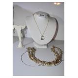 HOOP EARRINGS W/ LIGHT GREEN STONES, MULTI STRAND