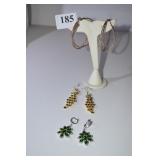 4 PAIRS EARRINGS, STERLING W/ GREEN STONE, 2.5"