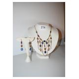 NECKLACE/PIERCED EARRINGS W/ MULTI-COLOR STONES