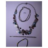 LONG SILVER TONE CHAIN NECKLACE WITH TIGER EYE