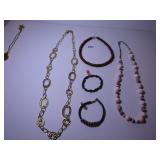 PINK AND SILVER BEAD NECKLACE, GOLD TONE LARGE