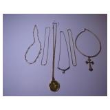 SIX NECKLACES GOLD TONE CHOKER WITH CROSS,