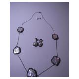 SILVER TONE FAUX PEARL NECKLACE AND EARRING SET