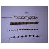 FOUR GOLD TONE AND SILVER TONE LADIES BRACELETS
