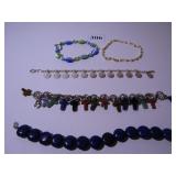 FIVE LADIES BRACELETS THREE WITH STONES, ONE GOLD