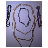 LONG GOLD TONE MULTI STRAND NECKLACE, TWO BEADED