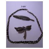 STERLING NECKLACE WITH WOVEN BLACK LEATHER,