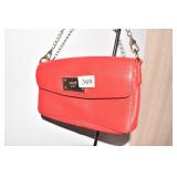 DKNY RED LEATHER HANDBAG PURSE WITH LEATHER AND