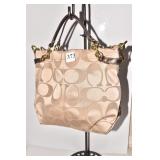 BEIGE COACH LOGO FABRIC HANDBAG 13 X 11