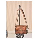 HAND TOOLED LEATHER HANDBAG BY MEEKER SHOULDER