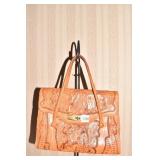HAND TOOLED TAN LEATHER HANDBAG USED DAMAGE ON