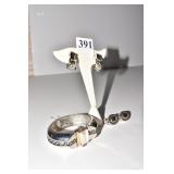 BOLD SILVER TONE METAL BRACELET, TWO PAIR