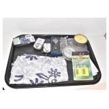 SCARF, CANDLE, LOCKS, EAGLE KEYCHAIN, LUGGAGE