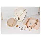GOLD TONE NECKLACES WITH PENDANTS, RHINESTONE