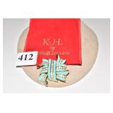 KENNETH J LANE BLUE ENAMEL PIN WITH RHINESTONES