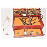 WOOD JEWELRY BOX WITH AURORA BOREALIS, EARRINGS,