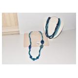 BLUE POLISHED STONE NECKLACE 28" AND 16"