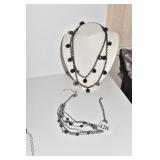 CHAIN NECKLACE WITH BLACK BEADS, RHINESTONES 40",