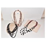 THREE NECKLACES ALL MULTISTRAND, POLISHED STONE