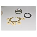 TWO RHINESTONE BANGLE BRACELETS GREEN