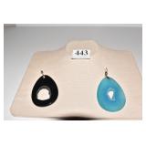 BLACK NATURAL STONE AND AQUA BLUE 3" PENDANTS