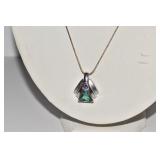 STERLING 22 IN PURPLE AND AQUA PENDANT 6.87 DWT