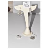 925 2 PAIR EARRINGS FLOWER TRIPLE RHINESTONE