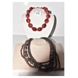 THREE NECKLACES GLASS BEAD AND PENDANT 20"