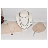 3 NECKLACES SILVER TONE RHINESTONE TASSEL DROP