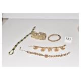 GOLD TONE BRACELETS BIRDS BUTTERFLIES OWL GREEN