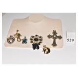 6 PENDANTS INCLUDING LARGE CROSS 2X HEART MOON