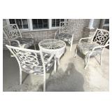 CAST ALUMINUM PATIO SET WITH 4 CHAIRS, NEW CUSHION