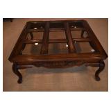37" X 37" WOOD COFFEE TABLE W/ BEVELED GLASS