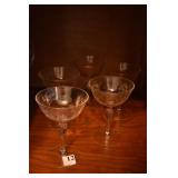 5 ETCHED CHAMPAGNE GLASSES