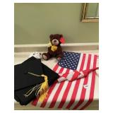 FLAGS AND GRADUATION GOWN, BEAR, DR. WHO SOFT TOY