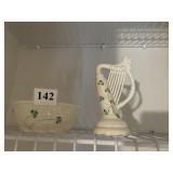 BELLEEK DISH 2" H AND HARP 6" H