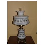 BLUE AND WHITE HURRICANE LAMPS 28" H