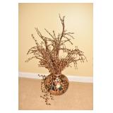 PAINTED VASE 24" H W/ GOLD BEADS