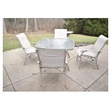 PATIO TABLE AND 4 CHAIRS 44" SQUARE GLASS TOP