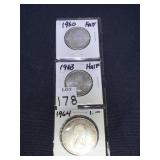 1964 DOLLAR, 1960, 1963 HALF DOLLARS CANADIAN