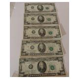 5 - 20.00 DOLLAR NOTES