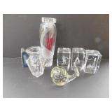 2 SMALL GLASS LENOX VASES, 4" & 7", 3 LASER