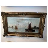 SAIL BOATS OIL ON CANVAS SIGNED LL BELIEVE J.