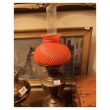 ELECTRIFIED OIL LAMP SWIRL GLASS SHADE W/ CHIMNEY