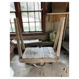 ANTIQUE WAREHOUSE CART WITH 4 CAST IRON WHEELS,