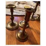 THREE BRASS CANDLES STICKS 7.5" H & 9"